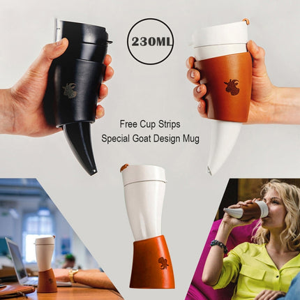 Croissant Cup Coffee Cup Stainless Steel Vacuum Flask with Rope(Black)-garmade.com