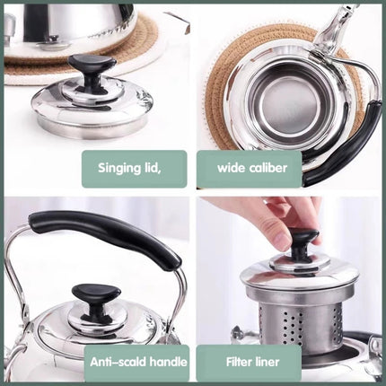 Stainless Steel Whistle Kettle for Induction Cooker Home Classical Piano Sound Singing Pot without Magnetic Heat, Capacity:1L-garmade.com