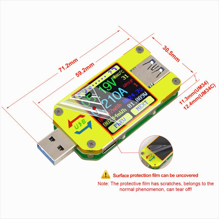USB 3.0 Color Display Screen Tester Voltage-current Measurement Type-C Meter, Support Android APP, Model:UM34C with Bluetooth-garmade.com