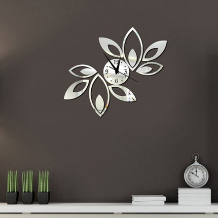 Flower Art Modern Design DIY Removable 3D Crystal Mirror Wall Clock Wall Sticker Living Room Bedroom Decor(Silver)-garmade.com