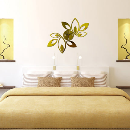 Flower Art Modern Design DIY Removable 3D Crystal Mirror Wall Clock Wall Sticker Living Room Bedroom Decor(Gold)-garmade.com