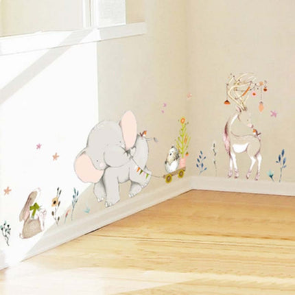 Cartoon Elephant Pull Cart Bedroom Living Room Removable Home Wall Sticker-garmade.com
