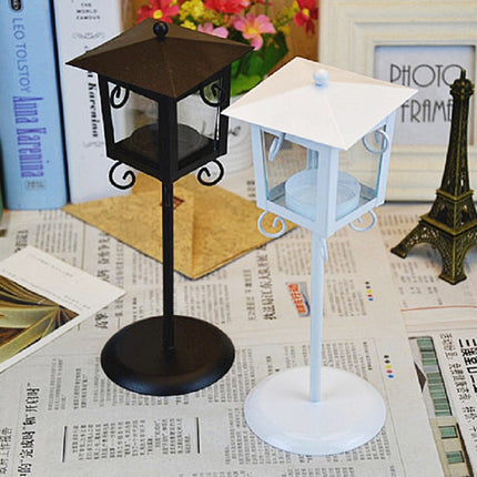 Glass Retro Wrought Iron Street Lamp Candle Holder Home Wedding Decoration(Black)-garmade.com