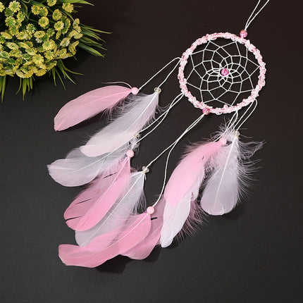 Creative Weaving Crafts Car Ornaments Hollow Wind Chimes Dreamcatcher Wall Hanging Decoration, Type:Light(Pink)-garmade.com