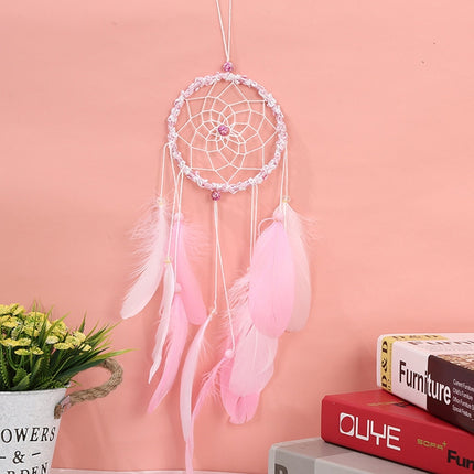 Creative Weaving Crafts Car Ornaments Hollow Wind Chimes Dreamcatcher Wall Hanging Decoration, Type:Without Light(Pink)-garmade.com