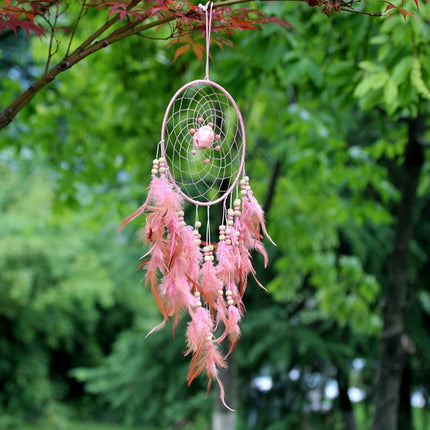 Creative Weaving Crafts Car Ornaments Dreamcatcher Wall Hanging Jewelry(Pink)-garmade.com