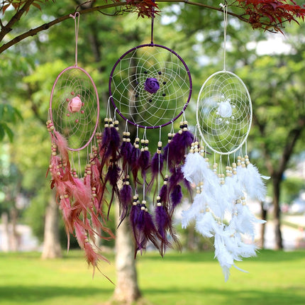 Creative Weaving Crafts Car Ornaments Dreamcatcher Wall Hanging Jewelry(Pink)-garmade.com