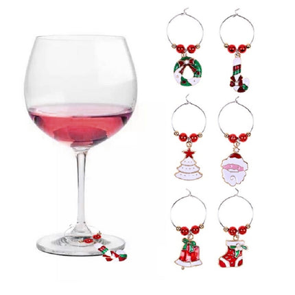 6pcs/set Christmas Family Wine Glass Decoration Ring Key Ring(Style 1)-garmade.com