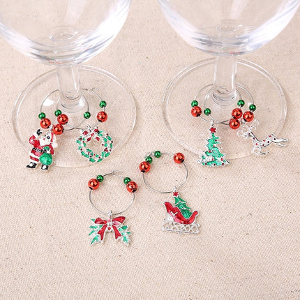 6pcs/set Christmas Family Wine Glass Decoration Ring Key Ring(Style 1)-garmade.com