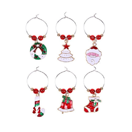 6pcs/set Christmas Family Wine Glass Decoration Ring Key Ring(Style 4)-garmade.com