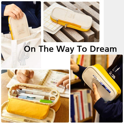 Simple Primary Junior High School Student Stationery Bag Flexible Pencil Case Large Capacity Mesh Pencil Case(Ginger)-garmade.com