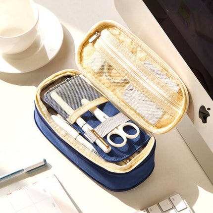 Simple Primary Junior High School Student Stationery Bag Flexible Pencil Case Large Capacity Mesh Pencil Case(Nary Blue)-garmade.com
