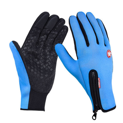 Outdoor Sports Hiking Winter Leather Soft Warm Bike Gloves For Men Women, Size:S (Blue)-garmade.com