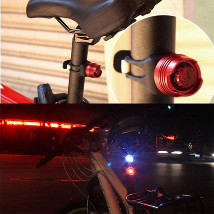Aluminum Bicycle Cycling Front Rear Tail Helmet Red White LED Flash Lights Safety Warning Lamp Cycling Caution Light Waterproof(Red Light Blue Case )-garmade.com