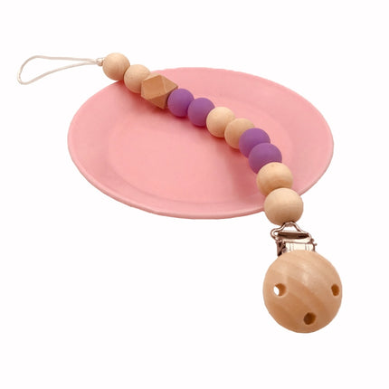 3 PCS Baby Pacifier Clip Chain Wooden Holder Soother Pacifier Clips Leash Strap Nipple Holder for Infant Feeding(pink)-garmade.com