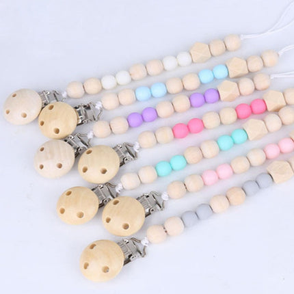 3 PCS Baby Pacifier Clip Chain Wooden Holder Soother Pacifier Clips Leash Strap Nipple Holder for Infant Feeding(white)-garmade.com