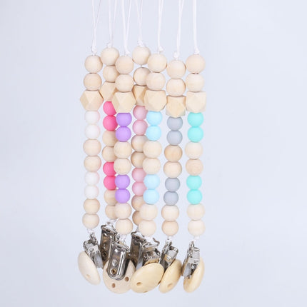3 PCS Baby Pacifier Clip Chain Wooden Holder Soother Pacifier Clips Leash Strap Nipple Holder for Infant Feeding(white)-garmade.com