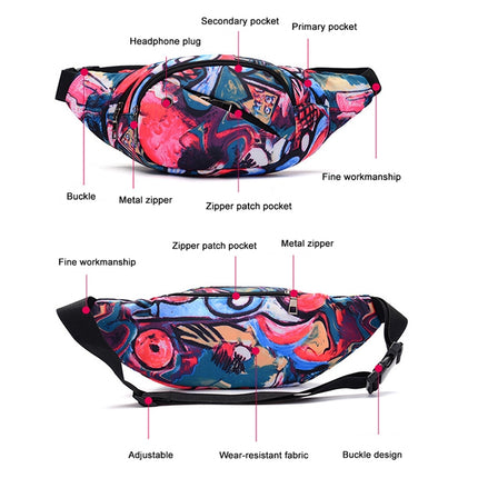 Color Printing Multi-function Casual Pockets Ladies Outdoor Purse Waist Bag(Red)-garmade.com