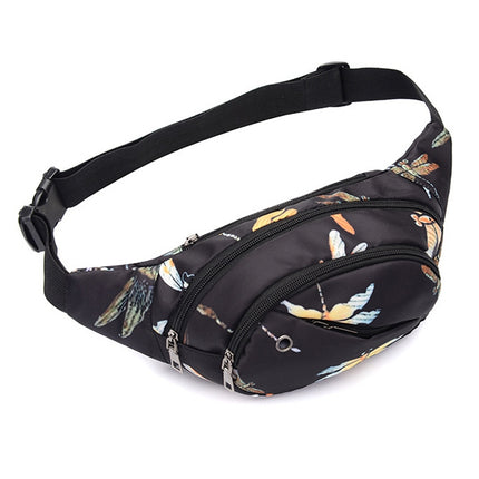 Color Printing Multi-function Casual Pockets Ladies Outdoor Purse Waist Bag(Dragonfly Pattern)-garmade.com