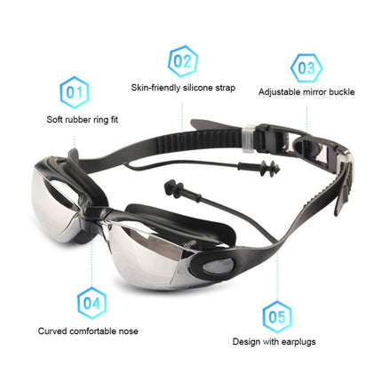 YJ003 Electroplating HD Anti-fog Swimming Glasses Waterproof Diving Equipment for Man and Women(Black)-garmade.com