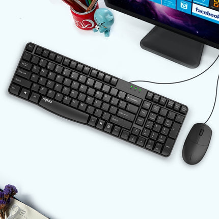 Rapoo X120 Computer Business Office USB Wired Keyboard and Mouse Set(Black)-garmade.com