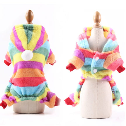 Dog Pajamas Fleece Jumpsuit Autumn Winter Dog Clothes Four legs Warm Pet Clothes, Size:XS(Rainbow Color)-garmade.com