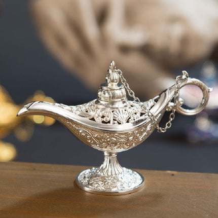 Aladdin Magic Lamp Metal Crafts Wish Lamp Aromatherapy Home Creative Decoration Gift(Silver)-garmade.com