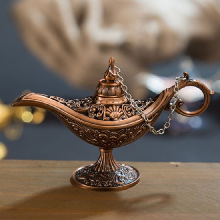 Aladdin Magic Lamp Metal Crafts Wish Lamp Aromatherapy Home Creative Decoration Gift(Red Copper)-garmade.com