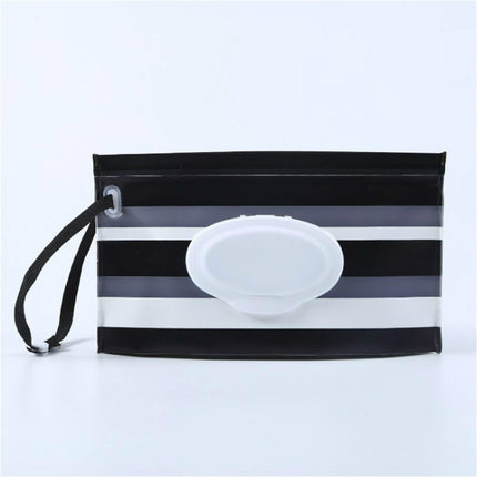 Baby Wipes Portable Removable Bag EVA Flip Sanitary Wipes Bag(Black And Gray Stripes)-garmade.com
