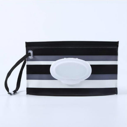 Baby Wipes Portable Removable Bag EVA Flip Sanitary Wipes Bag(Black And Gray Stripes)-garmade.com