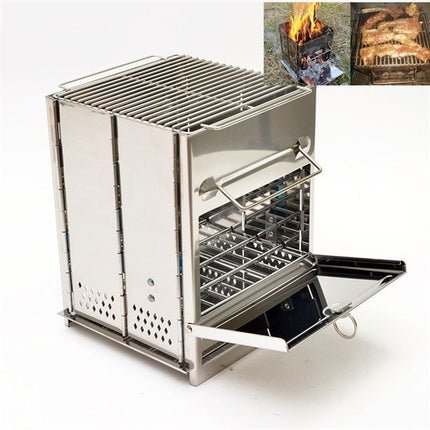Portable Stainless Steel Folding Barbecue Stove Charcoal Barbecue Grill Outdoor Camping Wood Stove-garmade.com