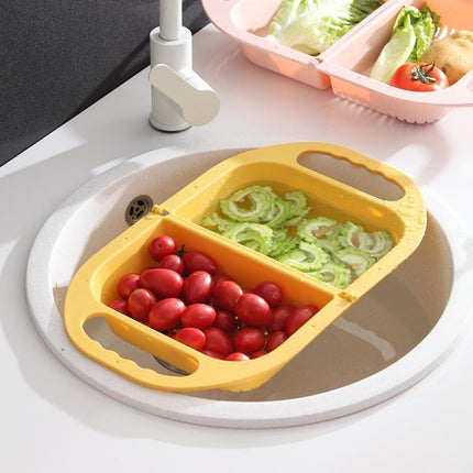 Kitchen Household Creative Folding Fruit Basket Plastic Vegetable Draining Basket(Yellow)-garmade.com