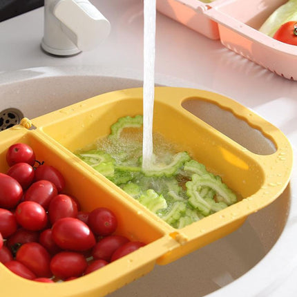 Kitchen Household Creative Folding Fruit Basket Plastic Vegetable Draining Basket(Yellow)-garmade.com