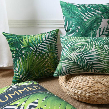 Tropical Plants Pillow Case Polyester Decorative Pillowcases Green Leaves Throw Pillow Cover Square 45CM x45CM(28)-garmade.com