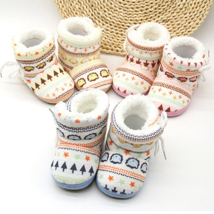 Baby Toddler Shoes Thick Cotton Shoes Soft Bottom Warm High-top Children Shoes, Size:0-12 Month(Blue)-garmade.com