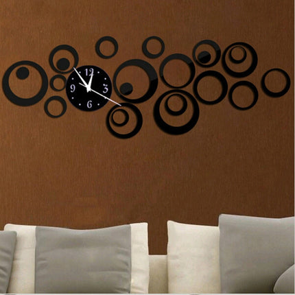 Wall Clock 3D Three-dimensional Acrylic Fashion Mirror Wall Stickers Clock DIY Circle Combination Decorative Clock(Black)-garmade.com