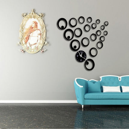 Wall Clock 3D Three-dimensional Acrylic Fashion Mirror Wall Stickers Clock DIY Circle Combination Decorative Clock(Black)-garmade.com