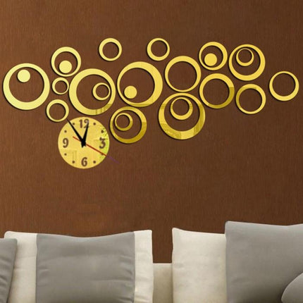 Wall Clock 3D Three-dimensional Acrylic Fashion Mirror Wall Stickers Clock DIY Circle Combination Decorative Clock(Gold)-garmade.com