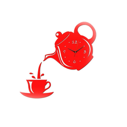 2 PCS Creative DIY Acrylic Coffee Cup Teapot 3D Wall Clock Decorative Kitchen Wall Clocks Living Room Dining Room Home Decor Clock(Red)-garmade.com