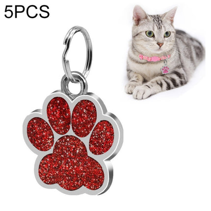 5 PCS Metal Pet Tag Zinc Alloy Identity Card Footprint Lettering Dog Tag(Red)-garmade.com