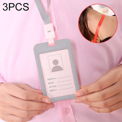 3 PCS Credit Card Holders PU Bank Card Neck Strap Bus Card ID Card Holder Identity Badge with Lanyard(Gray)-garmade.com