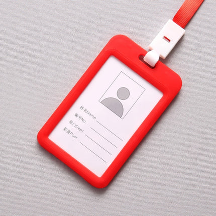 3 PCS Credit Card Holders PU Bank Card Neck Strap Bus Card ID Card Holder Identity Badge with Lanyard(Red)-garmade.com