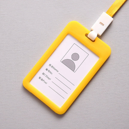 3 PCS Credit Card Holders PU Bank Card Neck Strap Bus Card ID Card Holder Identity Badge with Lanyard(Yellow)-garmade.com