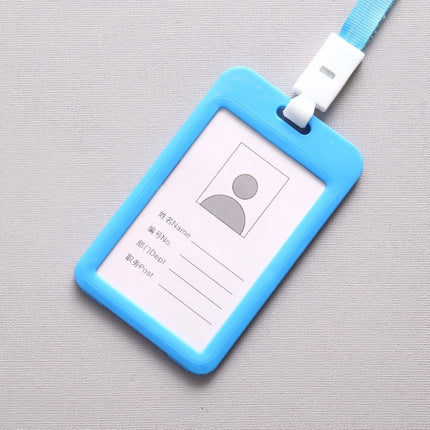3 PCS Credit Card Holders PU Bank Card Neck Strap Bus Card ID Card Holder Identity Badge with Lanyard(Light Blue)-garmade.com