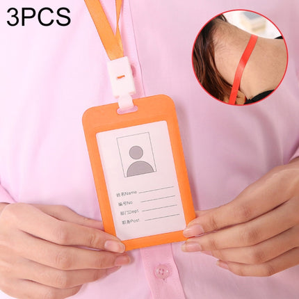 3 PCS Credit Card Holders PU Bank Card Neck Strap Bus Card ID Card Holder Identity Badge with Lanyard(Orange)-garmade.com