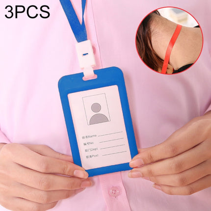 3 PCS Credit Card Holders PU Bank Card Neck Strap Bus Card ID Card Holder Identity Badge with Lanyard(Sapphire Blue)-garmade.com