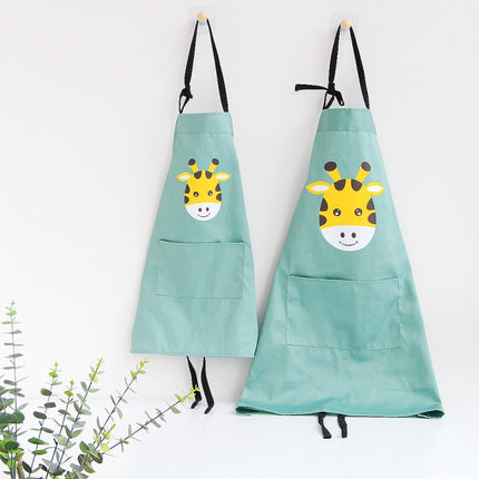 Cartoon Animal Cotton Sleeveless Smock Parent-child Apron, Size:Adult Apron L(Green Giraffe)-garmade.com