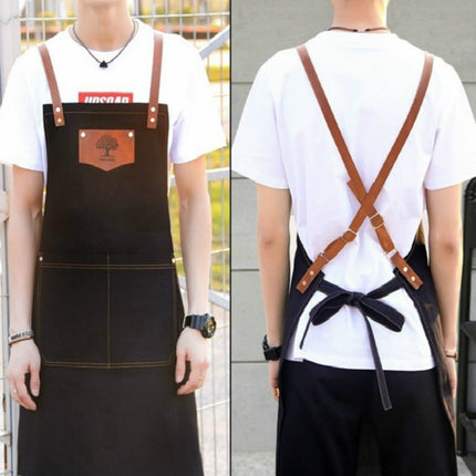 Denim Forest Pattern Apron Drawing Hairdress Overalls(Black)-garmade.com