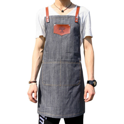 Denim Forest Pattern Apron Drawing Hairdress Overalls(Gray)-garmade.com