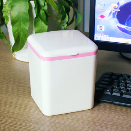 Creative Small Bedside Bedroom Desktop Trash Can with Lip Cover(Pink)-garmade.com